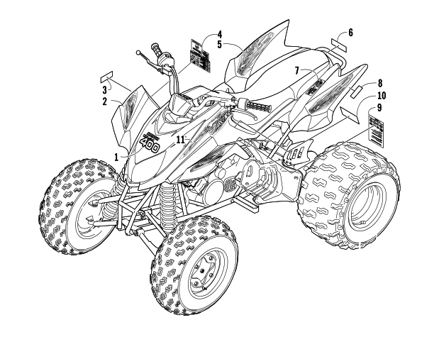 Parts Diagram for Arctic Cat 2008 400 DVX ATV DECALS