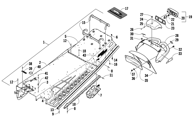 Parts Diagram for Arctic Cat 2008 CROSSFIRE 1000 EFI SNO PRO LIMITED EDITION SNOWMOBILE TUNNEL, REAR BUMPER, AND TAILLIGHT ASSEMBLY