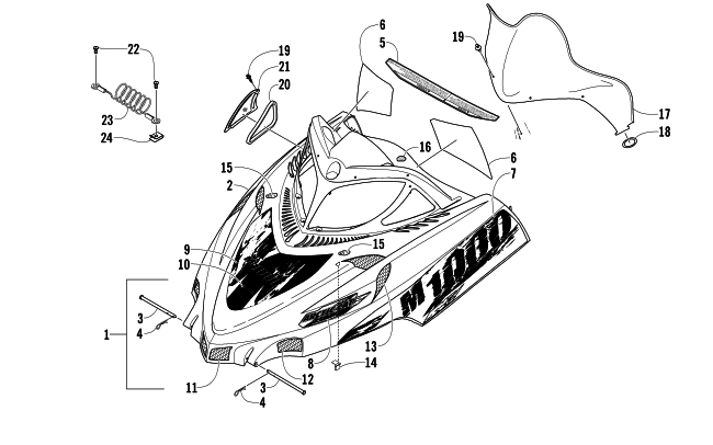 Parts Diagram for Arctic Cat 2008 M1000 EFI 153 SNOWMOBILE HOOD AND WINDSHIELD ASSEMBLY