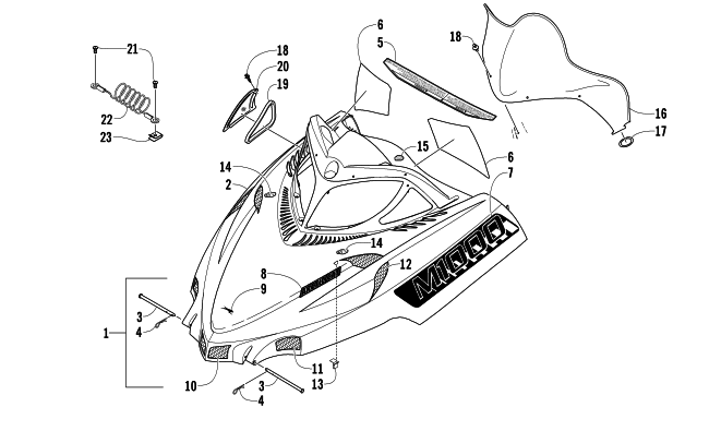 Parts Diagram for Arctic Cat 2008 M1000 EFI 162 SNO PRO LIMITED EDITION SNOWMOBILE HOOD AND WINDSHIELD ASSEMBLY