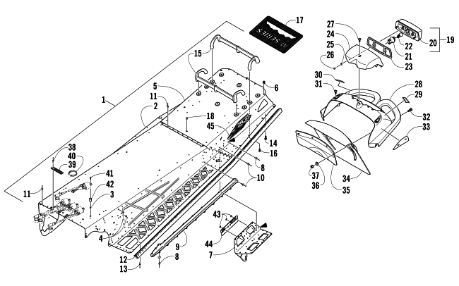 Parts Diagram for Arctic Cat 2008 M1000 EFI 162 SNO PRO SNOWMOBILE TUNNEL, REAR BUMPER, AND TAILLIGHT ASSEMBLY