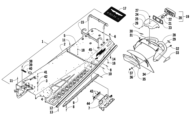 Parts Diagram for Arctic Cat 2008 M1000 EFI 162 SNO PRO LIMITED EDITION SNOWMOBILE TUNNEL, REAR BUMPER, AND TAILLIGHT ASSEMBLY