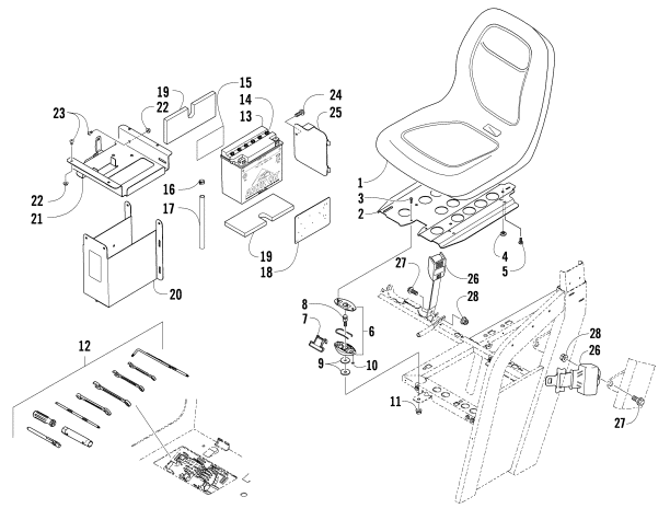 Parts Diagram for Arctic Cat 2008 PROWLER XT 650 H1 AUTOMATIC 4X4 ATV SEAT, BATTERY, AND TOOL KIT ASSEMBLY