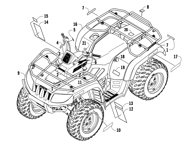 Parts Diagram for Arctic Cat 2008 700 H1 EFI 4X4 AUTOMATIC FIS ATV BODY PANELS AND DECALS