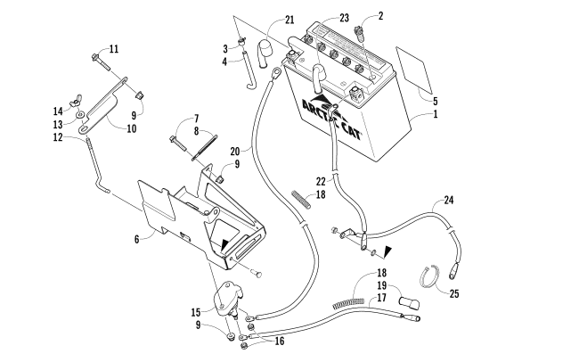 Parts Diagram for Arctic Cat 2008 T570 SNOWMOBILE BATTERY AND TRAY ASSEMBLY