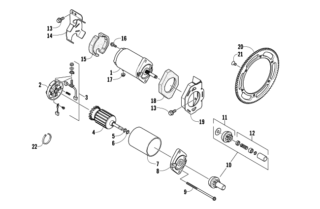 Parts Diagram for Arctic Cat 2008 T570 SNOWMOBILE ELECTRIC START - STARTER MOTOR ASSEMBLY