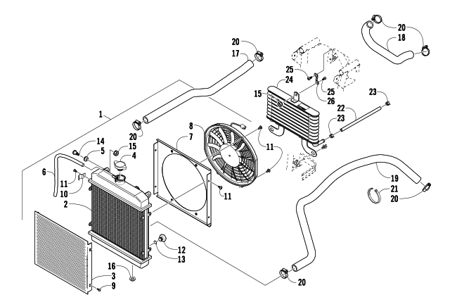 Parts Diagram for Arctic Cat 2010 700 H1 EFI 4X4 TBX ATV COOLING ASSEMBLY