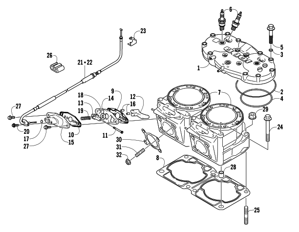 Parts Diagram for Arctic Cat 2008 F1000 EFI SNOWMOBILE CYLINDER AND HEAD ASSEMBLY