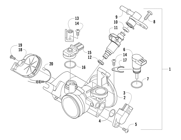 Parts Diagram for Arctic Cat 2015 TRV 700 XT ATV THROTTLE BODY ASSEMBLY
