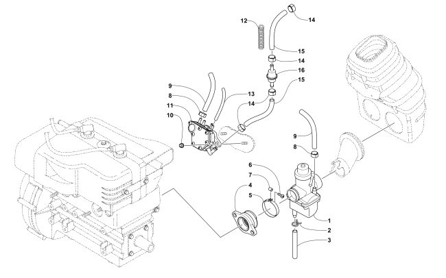 Parts Diagram for Arctic Cat 2014 BEARCAT 570 XT SNOWMOBILE CARBURETOR AND FUEL PUMP ASSEMBLY