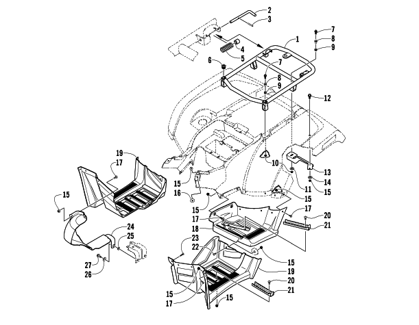 Parts Diagram for Arctic Cat 2008 700 AUTOMATIC TRANSMISSION 4X4 DIESEL ATV REAR RACK AND FOOTWELL ASSEMBLIES