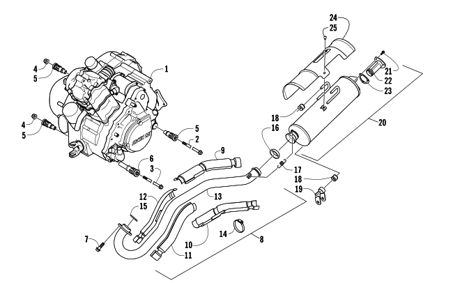 Parts Diagram for Arctic Cat 2008 700 H1 EFI 4X4 AUTOMATIC FIS ATV ENGINE AND EXHAUST