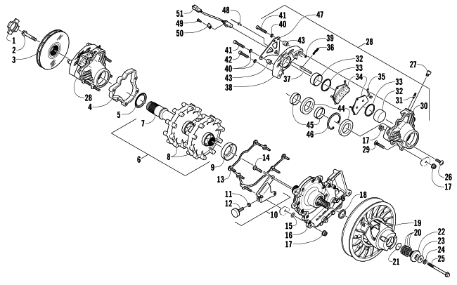 Parts Diagram for Arctic Cat 2008 T570 SNOWMOBILE DRIVE TRAIN SHAFT AND BRAKE ASSEMBLIES