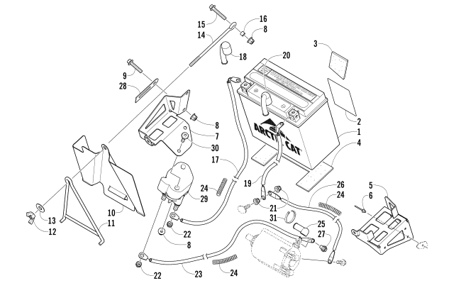 Parts Diagram for Arctic Cat 2008 JAGUAR Z1 1100 EFI SNOWMOBILE BATTERY AND TRAY ASSEMBLY