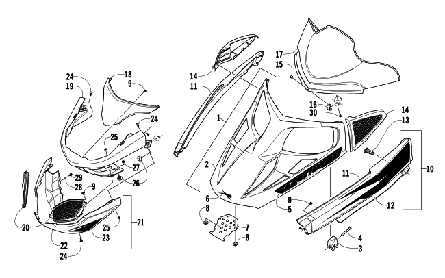 Parts Diagram for Arctic Cat 2008 F570 SNOWMOBILE HOOD, WINDSHIELD, AND FRONT BUMPER ASSEMBLY