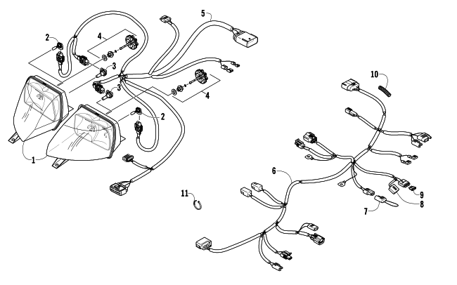 Parts Diagram for Arctic Cat 2008 T570 SNOWMOBILE HEADLIGHT AND WIRING ASSEMBLIES