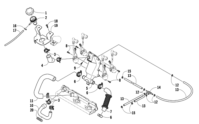 Parts Diagram for Arctic Cat 2008 F1000 EFI SNO PRO SNOWMOBILE COOLING ASSEMBLY