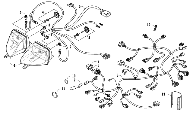 Parts Diagram for Arctic Cat 2008 F8 EFI LXR SNOWMOBILE HEADLIGHT AND WIRING ASSEMBLIES