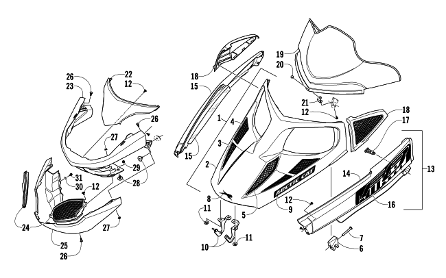 Parts Diagram for Arctic Cat 2008 F8 EFI SNO PRO LIMITED EDITION SNOWMOBILE HOOD, WINDSHIELD, AND FRONT BUMPER ASSEMBLY