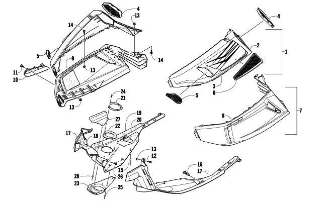 Parts Diagram for Arctic Cat 2008 T570 SNOWMOBILE SKID PLATE AND SIDE PANEL ASSEMBLY