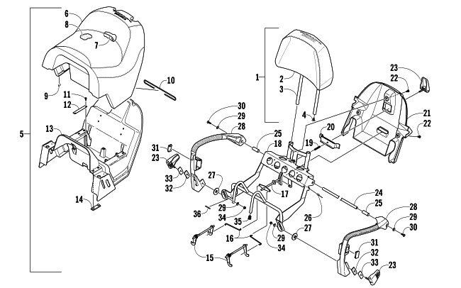 Parts Diagram for Arctic Cat 2008 T500 SNOWMOBILE PASSENGER SEAT AND BACKREST ASSEMBLY