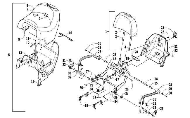 Parts Diagram for Arctic Cat 2008 T570 SNOWMOBILE PASSENGER SEAT AND BACKREST ASSEMBLY