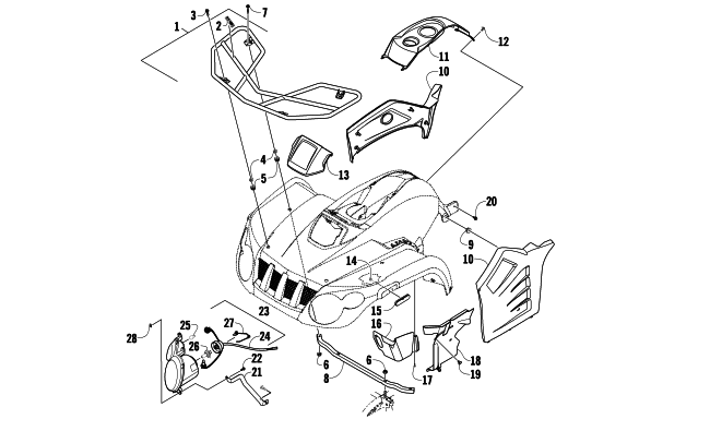 Parts Diagram for Arctic Cat 2008 366 AUTOMATICTRANSMISSION 4X4 FIS ATV FRONT RACK AND HEADLIGHT ASSEMBLY