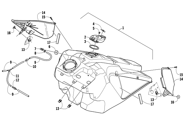 Parts Diagram for Arctic Cat 2008 T500 SNOWMOBILE GAS TANK ASSEMBLY