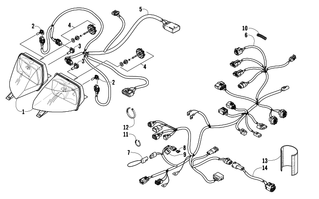 Parts Diagram for Arctic Cat 2008 T500 SNOWMOBILE HEADLIGHT AND WIRING ASSEMBLIES