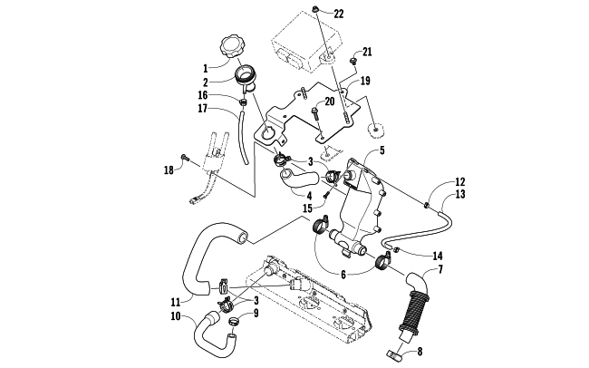 Parts Diagram for Arctic Cat 2008 T500 SNOWMOBILE COOLING ASSEMBLY