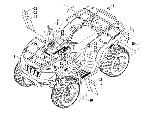 Parts Diagram for Arctic Cat 2008 THUNDERCAT AUTOMATIC TRANSMISSION 4X4 ATV BODY PANELS AND DECALS