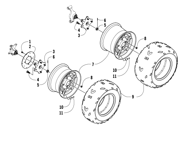 Parts Diagram for Arctic Cat 2008 THUNDERCAT AUTOMATIC TRANSMISSION 4X4 ATV WHEEL AND TIRE ASSEMBLY