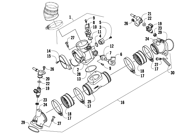 Parts Diagram for Arctic Cat 2013 TRV 1000 LTD ATV THROTTLE BODY ASSEMBLY