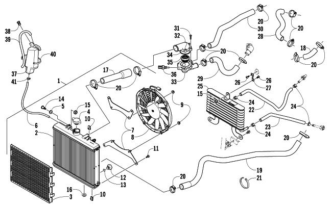 Parts Diagram for Arctic Cat 2008 THUNDERCAT AUTOMATIC TRANSMISSION 4X4 ATV COOLING ASSEMBLY