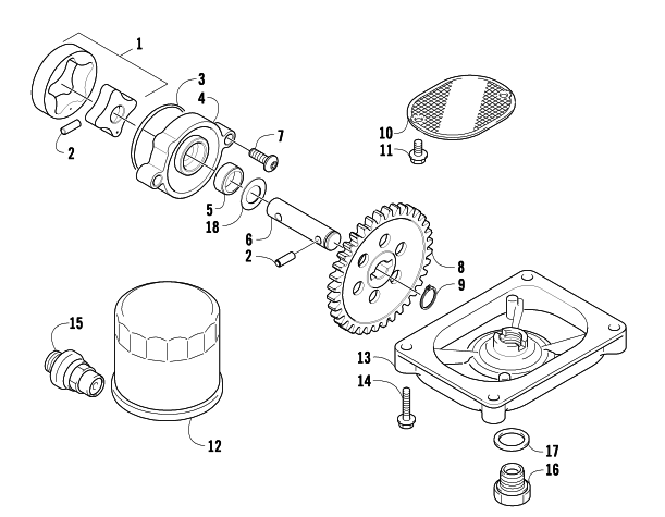 Parts Diagram for Arctic Cat 2008 THUNDERCAT AUTOMATIC TRANSMISSION 4X4 ATV OIL FILTER/PUMP ASSEMBLY