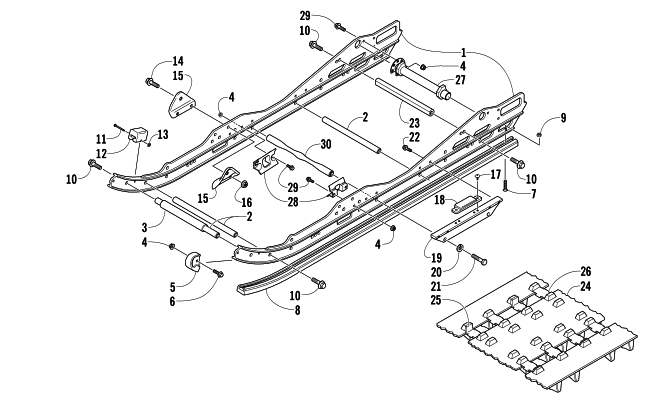 Parts Diagram for Arctic Cat 2008 AC 600 SNO PRO SNOWMOBILE SLIDE RAILS AND TRACK ASSEMBLY