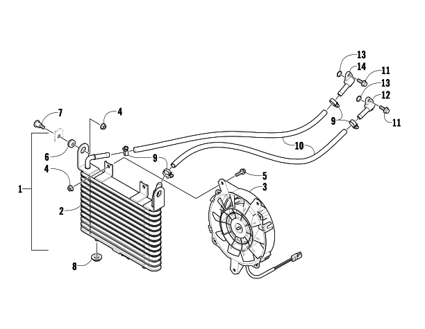 Parts Diagram for Arctic Cat 2009 366 4X4 AUTOMATIC ATV OIL COOLER ASSEMBLY
