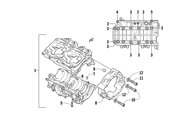 Parts Diagram for Arctic Cat 2008 AC 600 SNO PRO SNOWMOBILE CRANKCASE ASSEMBLY