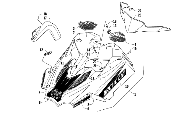 Parts Diagram for Arctic Cat 2008 AC 600 SNO PRO SNOWMOBILE HOOD AND WINDSHIELD ASSEMBLY