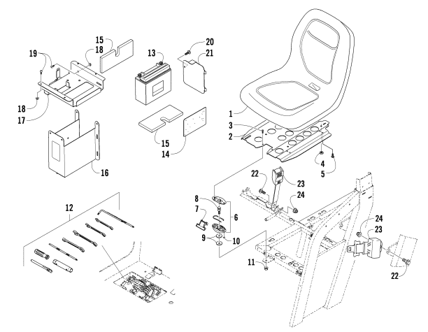 Parts Diagram for Arctic Cat 2008 PROWLER XTX 700 H1 AUTOMATIC 4X4 ATV SEAT, BATTERY, AND TOOL KIT ASSEMBLY