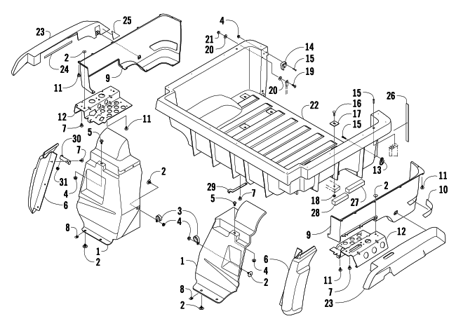 Parts Diagram for Arctic Cat 2008 PROWLER XTX 700 H1 AUTOMATIC 4X4 ATV REAR BODY PANEL AND CARGO BOX ASSEMBLY