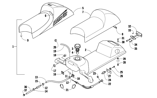 Parts Diagram for Arctic Cat 2009 120 SNO PRO SNOWMOBILE GAS TANK, SEAT, AND TAILLIGHT ASSEMBLY