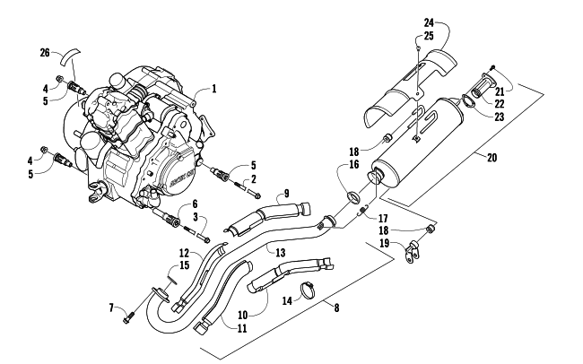 Parts Diagram for Arctic Cat 2011 700s H1 EFI ATV ENGINE AND EXHAUST