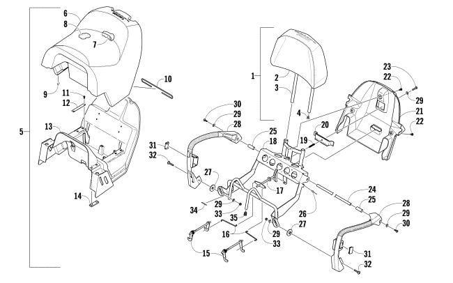 Parts Diagram for Arctic Cat 2015 BEARCAT 2000 SNOWMOBILE PASSENGER SEAT AND BACKREST ASSEMBLY