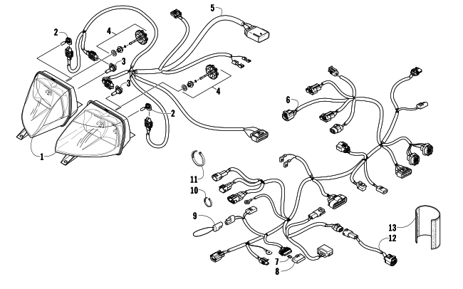 Parts Diagram for Arctic Cat 2009 F5 EFI LXR SNOWMOBILE HEADLIGHT AND WIRING ASSEMBLIES