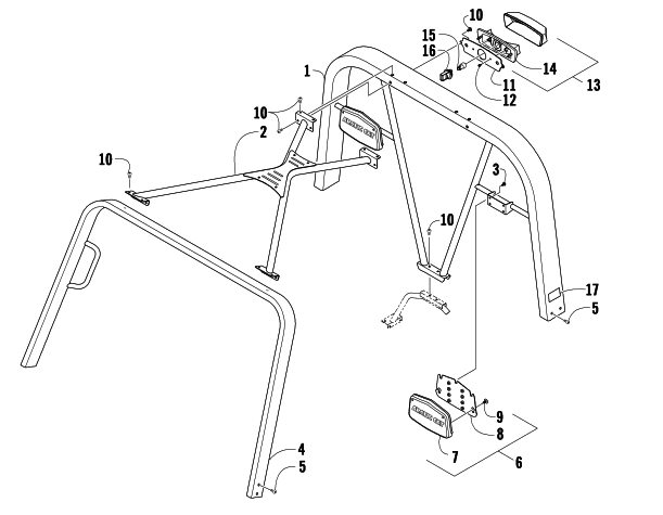 Parts Diagram for Arctic Cat 2009 PROWLER 650 XT AUTOMATIC 4X4 ATV CANOPY AND TAILLIGHT ASSEMBLY
