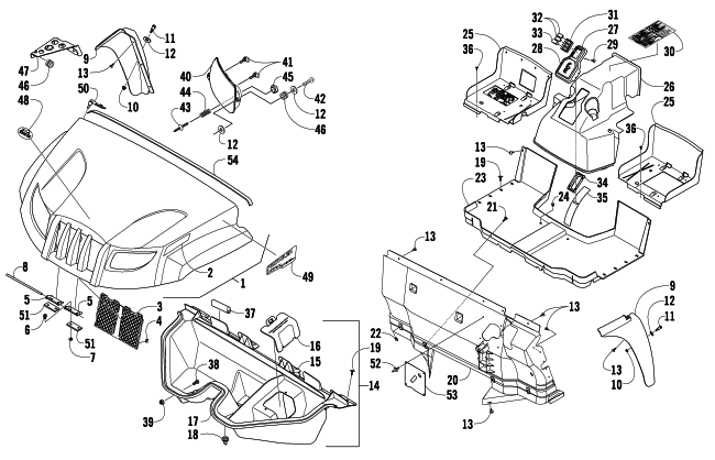 Parts Diagram for Arctic Cat 2009 PROWLER 700 XTX 4X4 LE ATV FRONT BODY PANEL ASSEMBLY