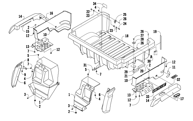 Parts Diagram for Arctic Cat 2009 PROWLER 700 XT 4X4 ATV REAR BODY PANEL AND CARGO BOX ASSEMBLY