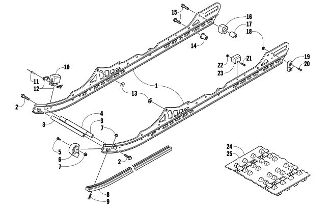 Parts Diagram for Arctic Cat 2009 BEARCAT 570 LONG TRACK SNOWMOBILE SLIDE RAIL AND TRACK ASSEMBLY