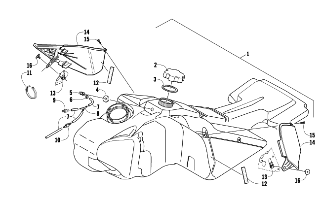 Parts Diagram for Arctic Cat 2009 BEARCAT 570 LONG TRACK SNOWMOBILE GAS TANK ASSEMBLY